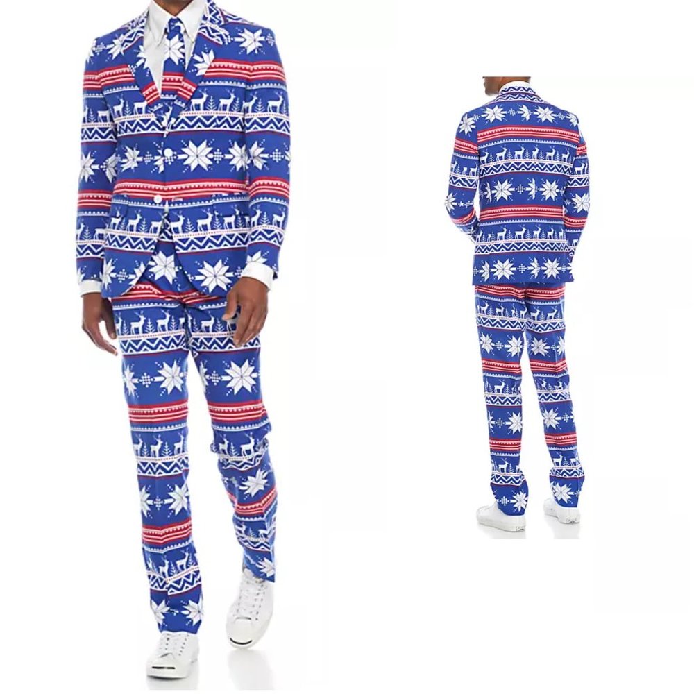 OppoSuits Rudolph Christmas Suit, Size 42, 32, Blue, Red, White